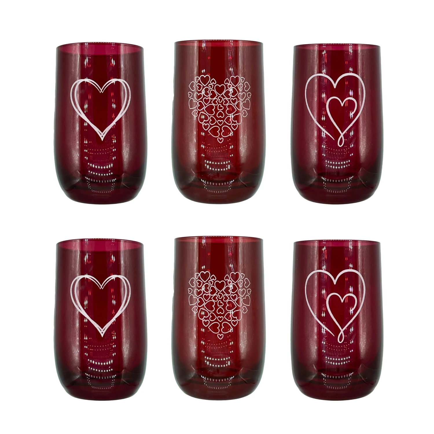 Valentine's Hearts Red Tumblers, Set Of 6 3 Valentine's Hearts Red Tumblers, Set Of 6